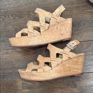 Donald J Pliner Fran Cork Wedge Sandals - Natural Tan